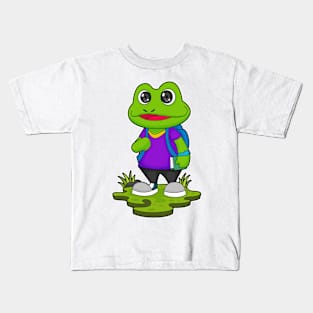 Frog as Hiker with Backpack Kids T-Shirt